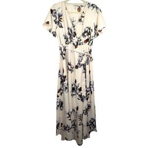 Tua Short Flutter Sleeve Faux Wrap Floral High Low Dress